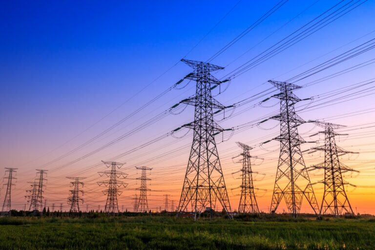 An image showing the power lines and electrical infrastructure of the Baltic states, symbolizing their disconnection from the Russian power grid and integration with the EU network